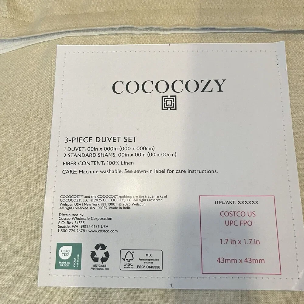 new Cococozy 3-Piece duvet Set size queen 100% linen khaki cover pillow cases